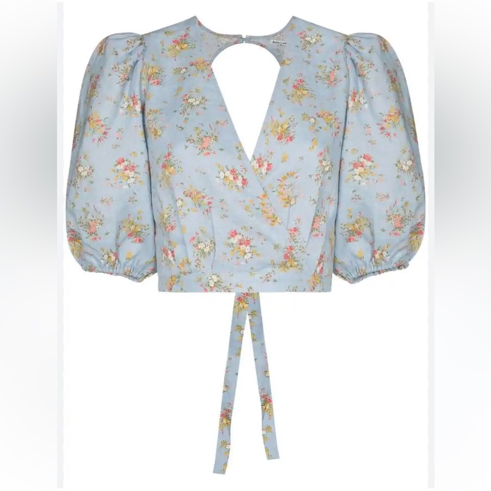 Reformation Blue Floral Blouse
